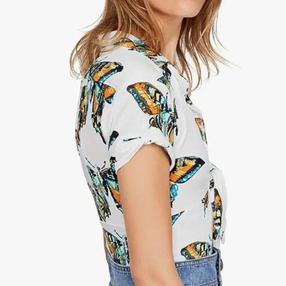 Free People Ready Set Sail Butterfly Crop Top Women’s XS White Collar Deep vneck - Picture 3 of 6